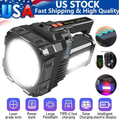 Banco de energía recargable linterna de mano con reflector LED solar súper brillante Foto 1 de 4