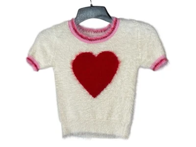 Girls Art Class Red Heart Faux Fur Sweater Short Sleeve Size 10/12 - Image 1 of 4