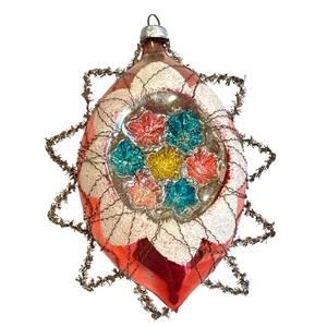 Antiker viktorianischer Drahtwickel doppelter Einzug Weihnachtsschmuck rot - Bild 1 von 9