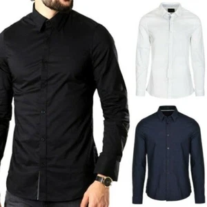 GUESS Chemise Homme Coton Couleur Unie Cou Italienne Chemise Slim M83H41W7ZK0 - Picture 1 of 7