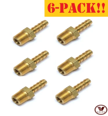6-Pack! NEW!! 3/16"X1/8" Brass MALE NPT Barb Hose Straight Fitting 125-3A - Image 1 of 4