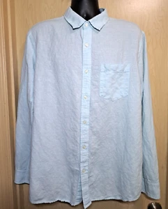 BANANA REPUBLIC camicia uomo XL LINO SLIM FIT blu chiaro piccoli quadri maniche lunghe - Foto 1 di 5
