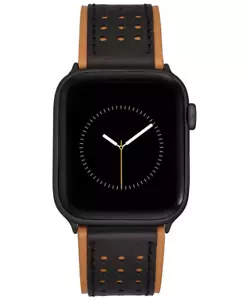 Men's Black & Brown Premium Leather Band – Perforated Design, Compatible with Sm - Picture 1 of 12