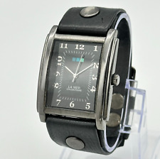 Ladies LA MER Collections All Black Wide 35mm Rectangle Watch Black Leather Runs