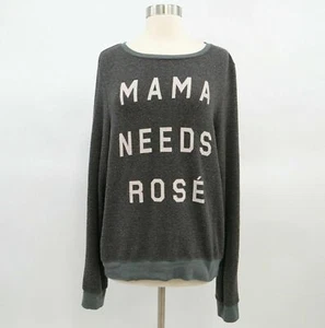Wildfox Graphic Sweatshirt Sweater Top Womens M Gray Mama Needs Rosé Textured - Picture 1 of 11
