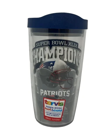 NFL Super Bowl XLIX Champions New England Patriots Tervis 16 Oz Tumbler Blue Lid Cover