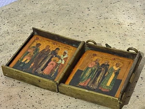 24-12-4 SELTENER DIPTYCHON MIT AUSGEWÄLTEN HEILIGEN Reiseikone Russland 19. JH - Bild 1 von 9
