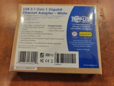NEW SEALED Tripp Lite USB-C to Gigabit Network cable  U436-06N-GBW  *WHITE* - Image 1 of 3