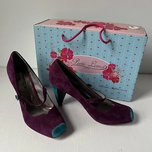 Poetic Licence London Suede Mary Janes Heels US 8.5 EUR 39.5 Purple Aqua NEW - Imagen 1 de 13