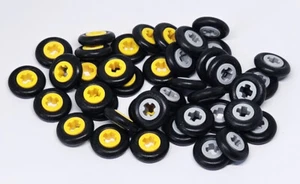 40 Mini Wheels with Rubber Tires (technic,car,robot,bush,axle,hole,truck,4x4) - Picture 1 of 2