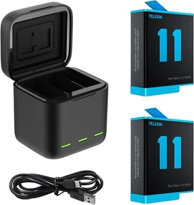 Telesin Caricabatterie 3 slot per GoPro Hero 11/10/9 con 2x batterie 1750 mAh - Foto 1 di 6