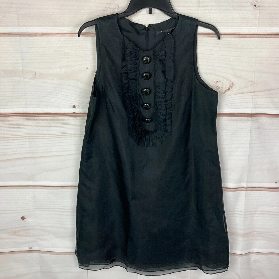 Vestido Robert Rodriguez para mujer 10 negro 100 % seda sin mangas con botones Foto 1 de 4
