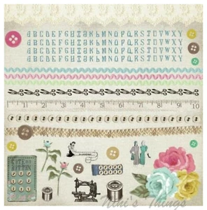 KAISERCRAFT Scrapbooking 12x12" Sticker Sheet - Needle & Thread Vintage Alphabet - Imagen 1 de 1