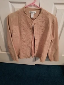 COLDWATER CREEK Pink Suede Leather Embroidered Jacket Size 6P Great Condition! - Picture 1 of 6