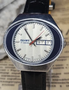 Reloj mecánico vintage soviético URSS Poljot Stadium 17J calendario día/fecha años 80 - Imagen 1 de 19