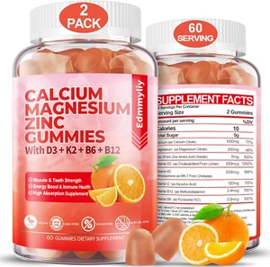 Sugar Free Calcium Magnesium Zinc Supplement Gummies with Vitamin D3 & B12 fo... - Picture 1 of 1
