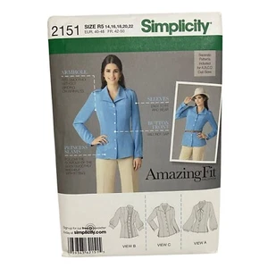 #2151 Blusa Simplicity Misses Cuello Variaciones Patrón Costura Talla 14-22 - Imagen 1 de 4