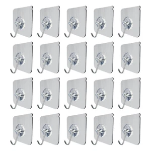 20Pcs Waterproof Hooks Sticky Wall Hangers Key Bag Hook for Bathroom Kitchen - Picture 1 of 12