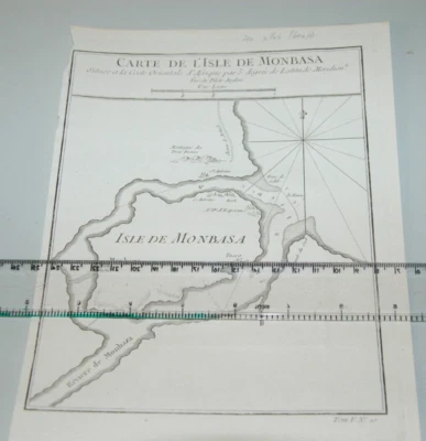 1748 ISLE DE MONBASA. KENYA. MOMBASSA ISLAND.   BELLIN ANTIQUE MAP. AFRICA - Image 1 of 3