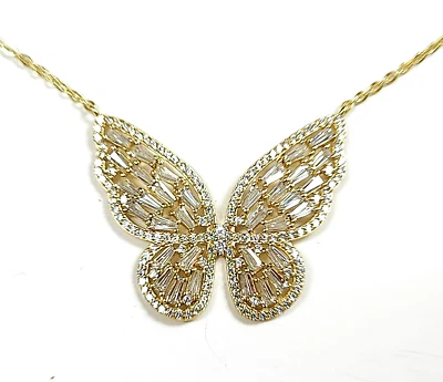 COLLAR ISABELLA CHAPADO EN ORO PLATA DE LEY 925 CRISTALES MARIPOSA PAVÉ CADENA Foto 1 de 3