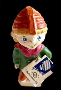 Vtg LILLEHAMMER 94 1994 HAKON Wood Figure Mascot  ~ 6" ~ Hand carved ~ New tags - Picture 1 of 8