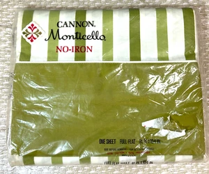 Cannon Monticello StayFresh Muslin Full Size Flat Sheet Green Stripe No Iron USA - Picture 1 of 8