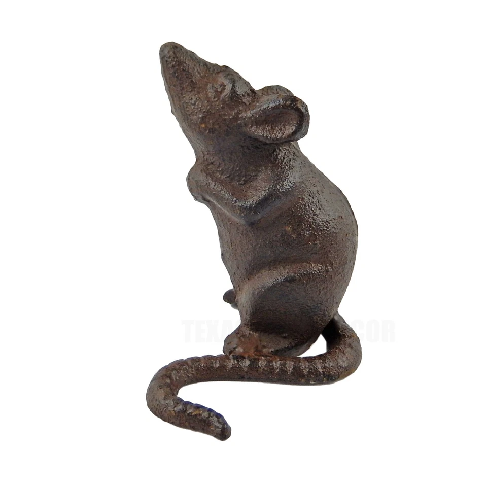 Estatuilla olfateando ratón de hierro fundido estatua pisapapeles rústico antiguo marrón 4 pulgadas Foto 1 de 3