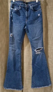 Hudson Denim Jeans Women 29 Blue Distres Wash Flare Bell Buttons  Stretch Retro  - Picture 1 of 13