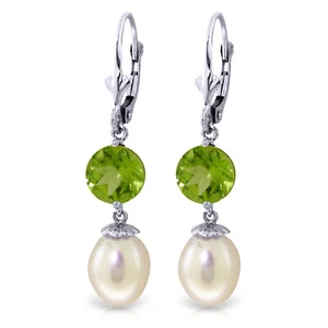 11.1 CTW 14K Solid White Gold Call Of Love pearl Peridot Earrings - Picture 1 of 3
