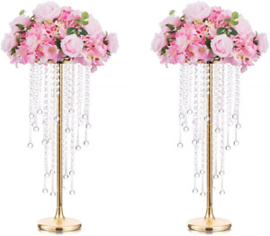 Tall Vases Wedding Centerpieces for Tables - 21.7" Gold Flower Vase with Chandel