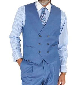 Tayion Blue Double-Breasted V-Neck Suit Vest - Picture 1 of 7