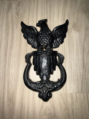 Vintage Cast Iron AMERICAN BALD EAGLE Door Knocker Black Finish #78 I Wings - Image 1 of 4