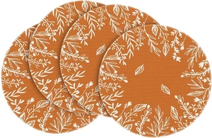 Orange Eucalyptus Leaves round Fall Placemats Set of 4, 14 Inch Seasonal Autumn - Picture 1 of 12