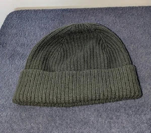 Quince Mongolian Cashmere Ribbed Beanie Hat Size XS/S Moss Green Cuffed - Picture 1 of 6