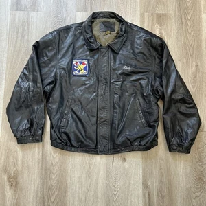 Port Authority Leather Jacket Mens 2XL Full Zip Long Sleeve Black Bomber LOGOS - Picture 1 of 11
