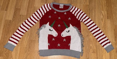 Suéter de punto de Navidad rojo unicornio bien usado - talla grande 10-12 Foto 1 de 4