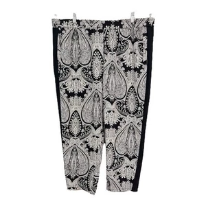 Chico's NEW Women's 18 Pull On Pants Black White Paisley Elastic Waist Pockets - Picture 1 of 3