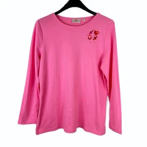 Quacker Factory Womens Top Long Sleeve Embroidered Valentines Pink Size M Medium - Picture 1 of 7