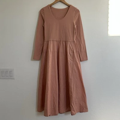 Everlane Dress Small Midi Fit Flare Long Sleeve Pockets Riviera Blush Pink - Image 1 of 4