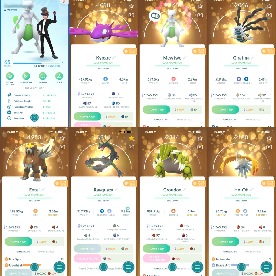 Pokémon Acc Go Lvl 65/ 2016/ 111 Legendary/ 240 Shiny/ 73 Lucky/ 1.2M Stardust/ - Image 1 of 4