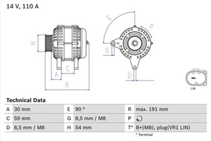 Alternator bosch for AUDI A1 1.0 TFSI 0 986 083 270 - Picture 1 of 2
