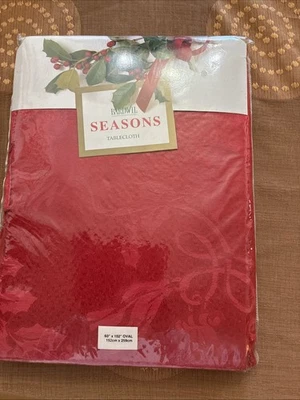 Bardwil Seasons Red 60x102” Oval Tablecloth New In Package Christmas Elegance - Image 1 of 4