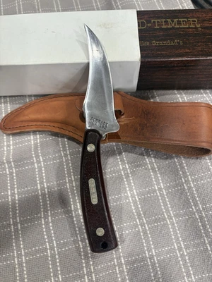 Cuchillo de hoja fija de dedo afilado Schrade 152 OT Old Timer usado con funda de caja EE. UU. Foto 1 de 4