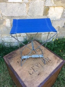 Klapphocker Vintage blau Stoff und Metall, Malerei / Angeln - Bild 1 von 6