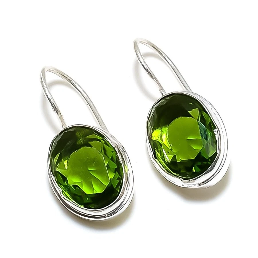 Peridot Gemstone Handmade 925 Sterling Silver Jewelry Earrings Sz 1.20" - Image 1 of 1
