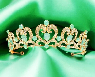 Tiara de estrás esmeralda, tiara dorada para niña, tiara en forma de corazón, tiara princesa Foto 1 de 4