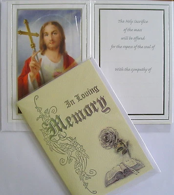 Deluxe Mass Card Catholic Sacred Heart In Loving Memory Sympathy 2180 - Image 1 of 3