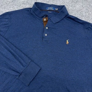 Polo Ralph Lauren Shirt Mens XL Navy Blue Soft Touch Long Sleeve Flesh Pony - Picture 1 of 9