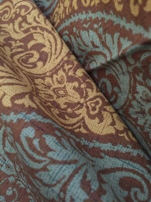 Serigrafía vintage de tela Waverly inspiradas.  54” X 140”.  Dorado/Marrón/Turq Foto 1 de 4