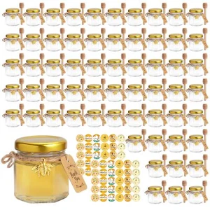 60 Pack Mini Empty Hexagonal Honey Jars for Baby Shower Wedding Party Favors - Picture 1 of 6